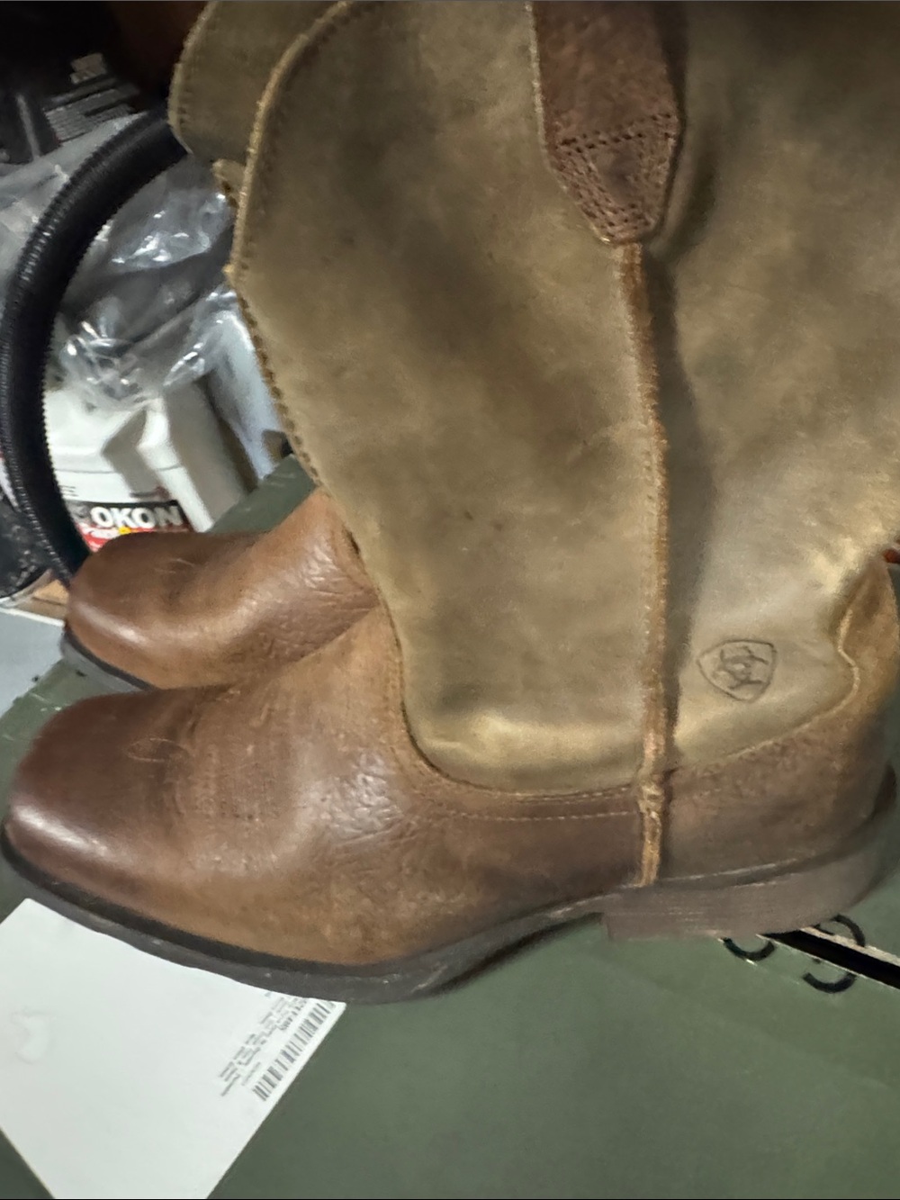 Ariat Brown Leather Cowboy Boots with Tan Suede Shaft